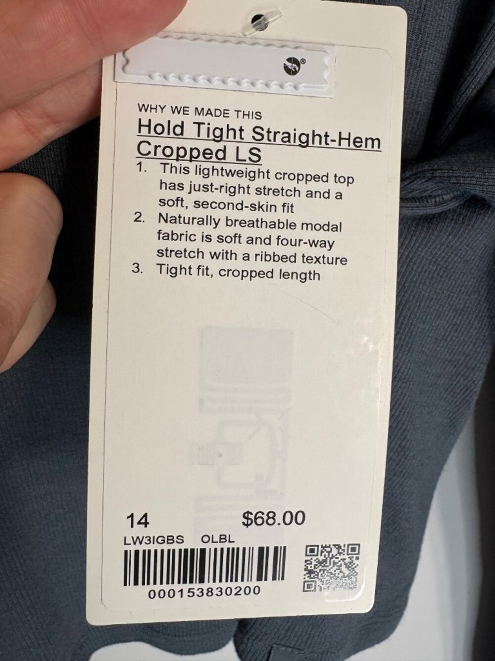 NWT Lululemon Hold Tight Straight-Hem Cropped Long-Sleeve Shirt-sz 14 - Picture 3 of 6